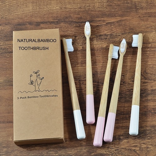 5pc Natural Bamboo Toothbrush Set