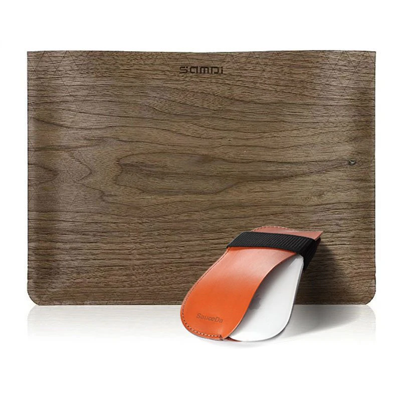 Wood Felt Laptop Sleeve & Leather Mouse Case