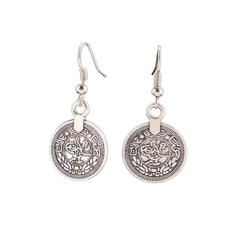 Silver Antique Coin Drop Earrings