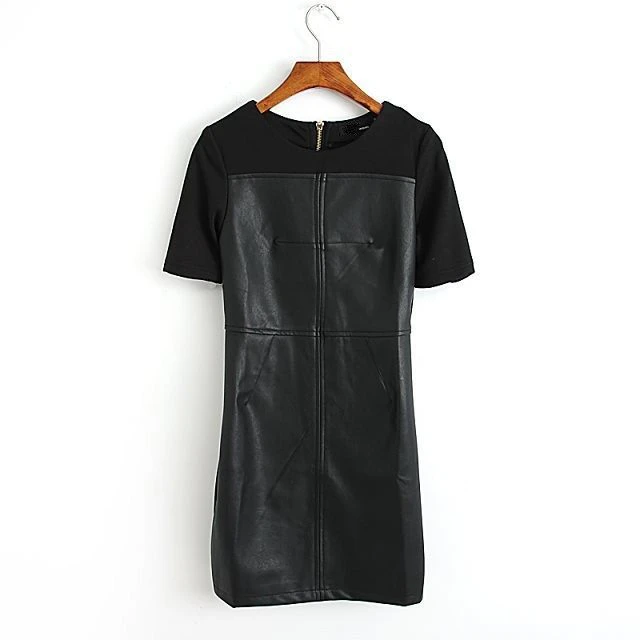 New Patchwork Black Leather Mini Dress