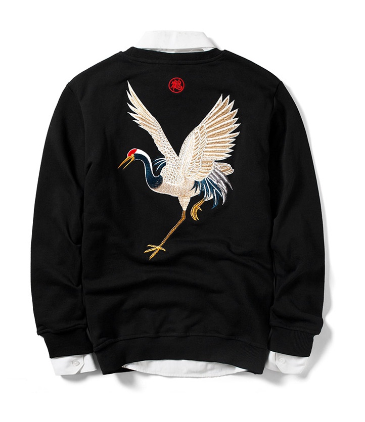 Japanese Crane Embroidered Sweatshirt