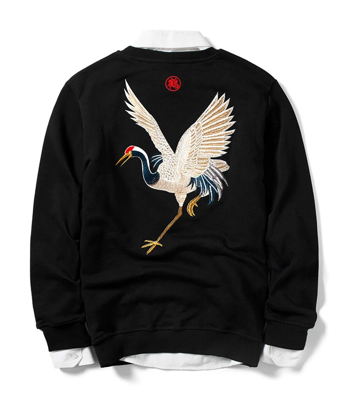 Japanese Crane Embroidered Sweatshirt