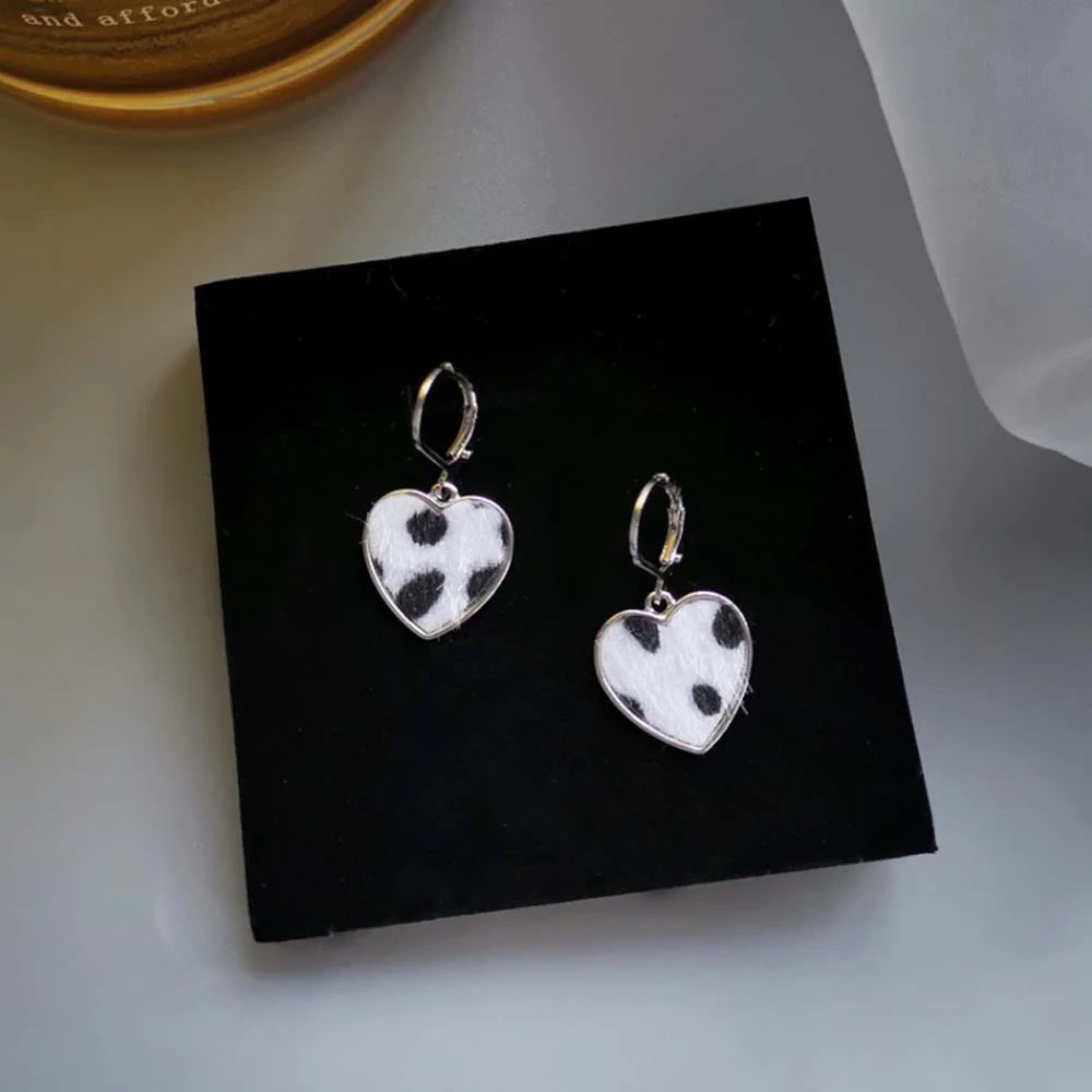 Cow Print Heart Earrings