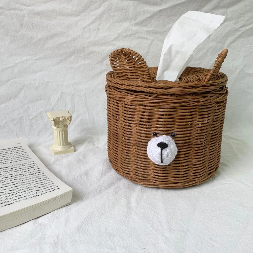 Rattan Bear Tissue Box Cover