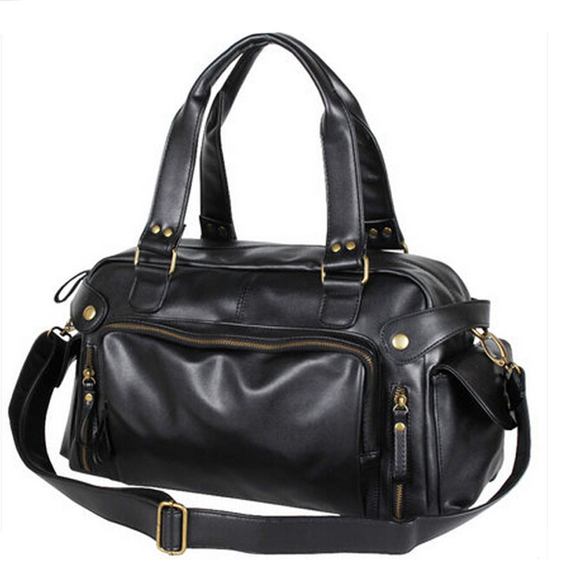 Mens Gold Zip Leather Travel Bag