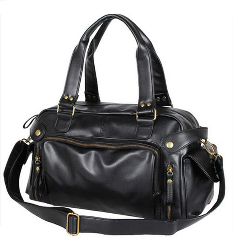 Mens Gold Zip Leather Travel Bag