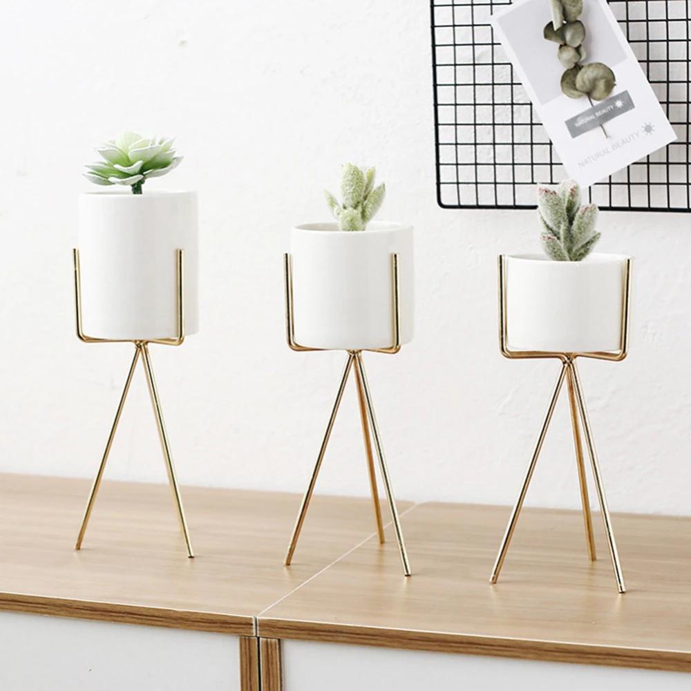 Gold Plant Stand with Ceramic Pot