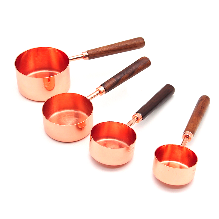 Wood Handle Copper Measuring Cups