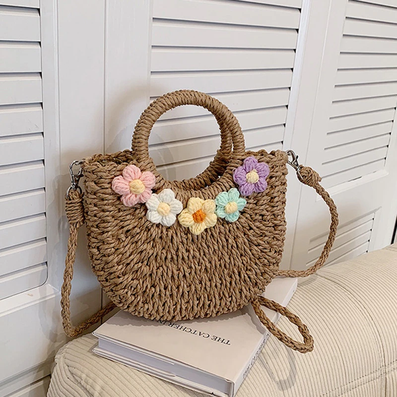 Woven Straw Flower Bag