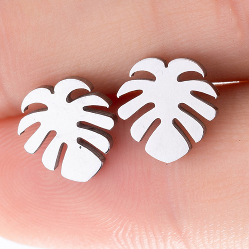Silver Monstera Studs
