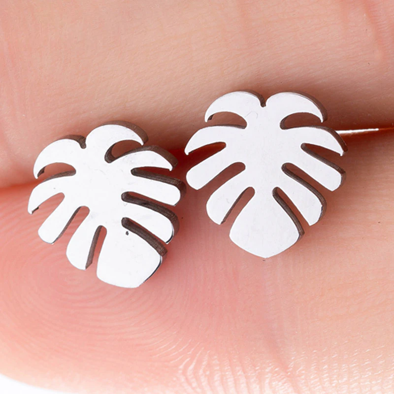 Silver Monstera Studs