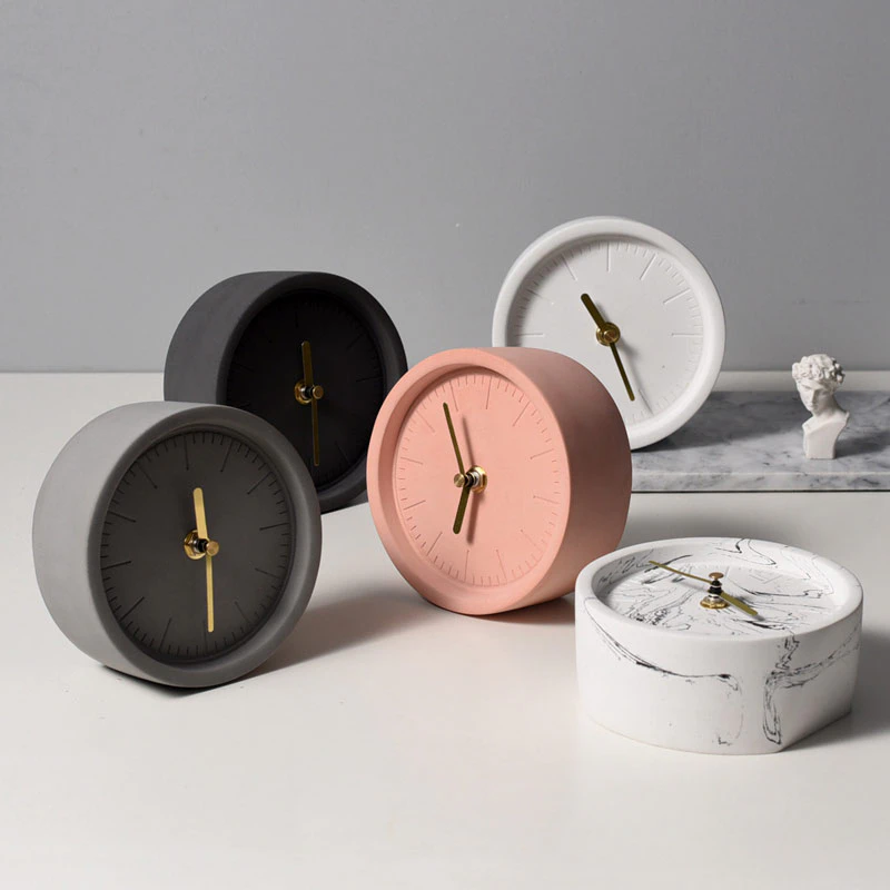 Round Cement Tabletop Clock