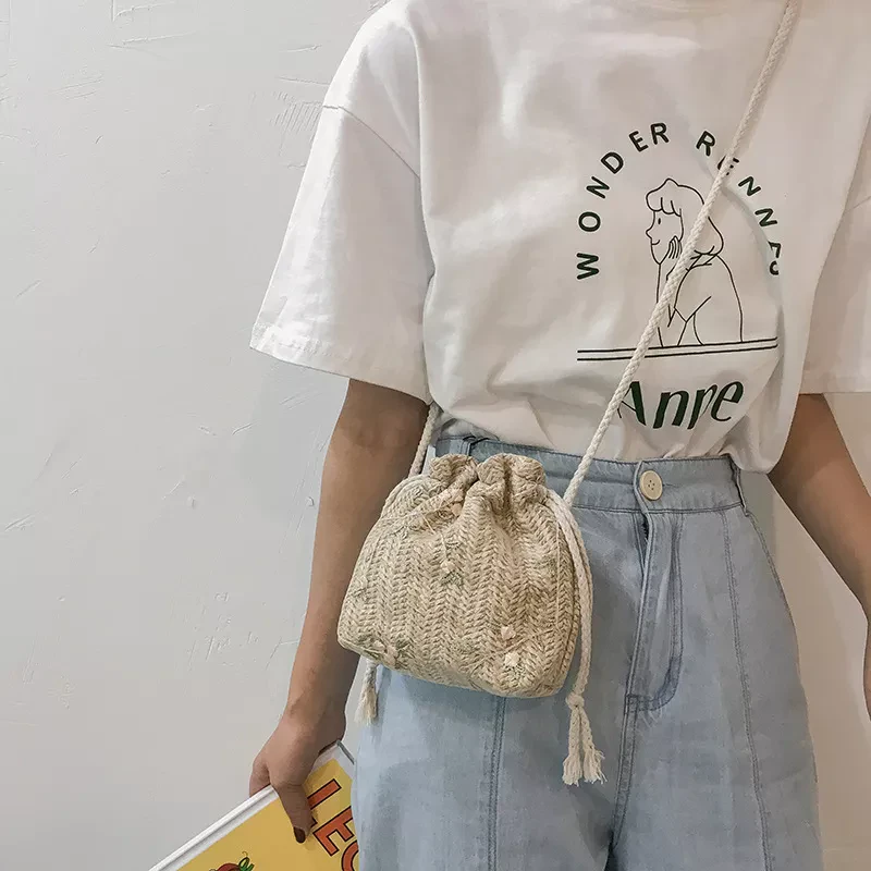 Woven Drawstring Crossbody Bag