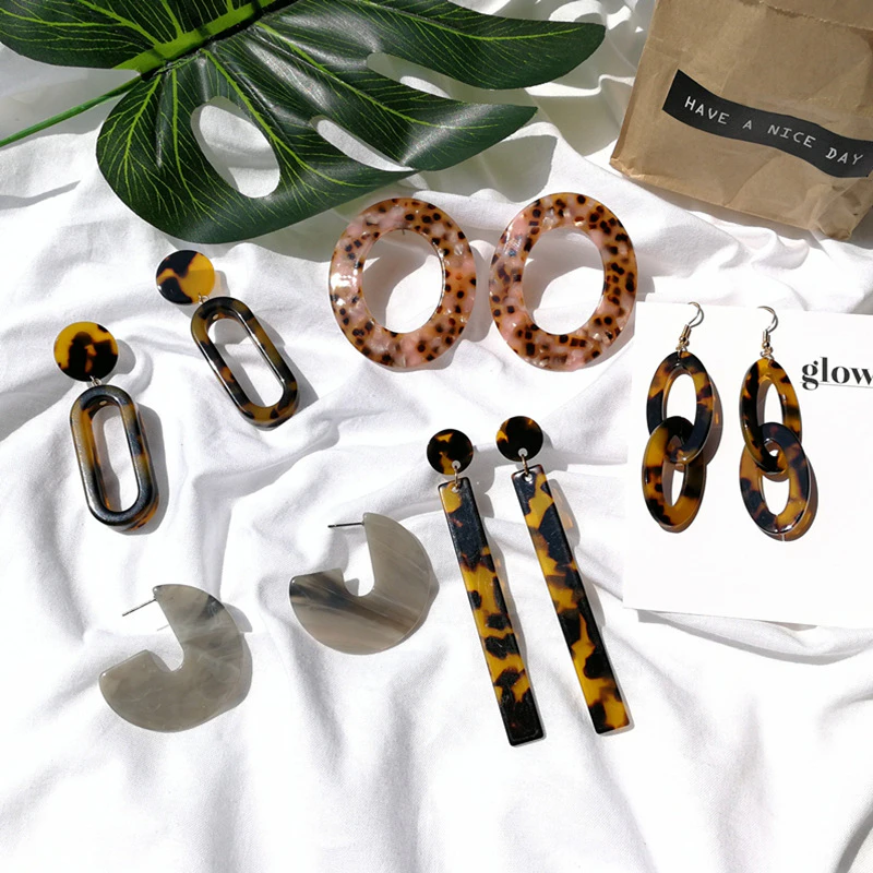 Tortoise Resin Geometric Earrings