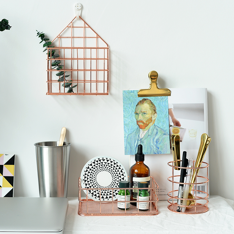 Rose Gold Mesh Stationery Holder
