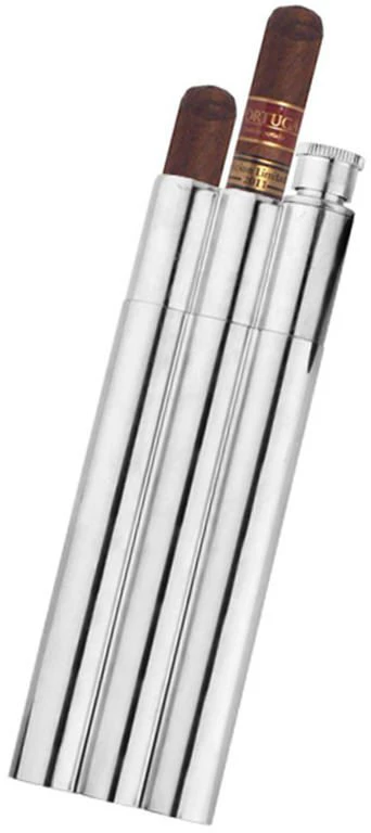 Hip Flask And Twin Cigar Tube Case