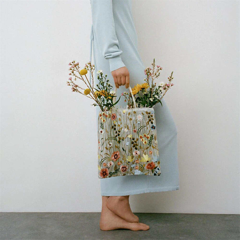 Embroidered Flower Tote