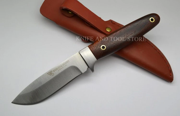 Rosewood Hunting Knife With Leather Sheath