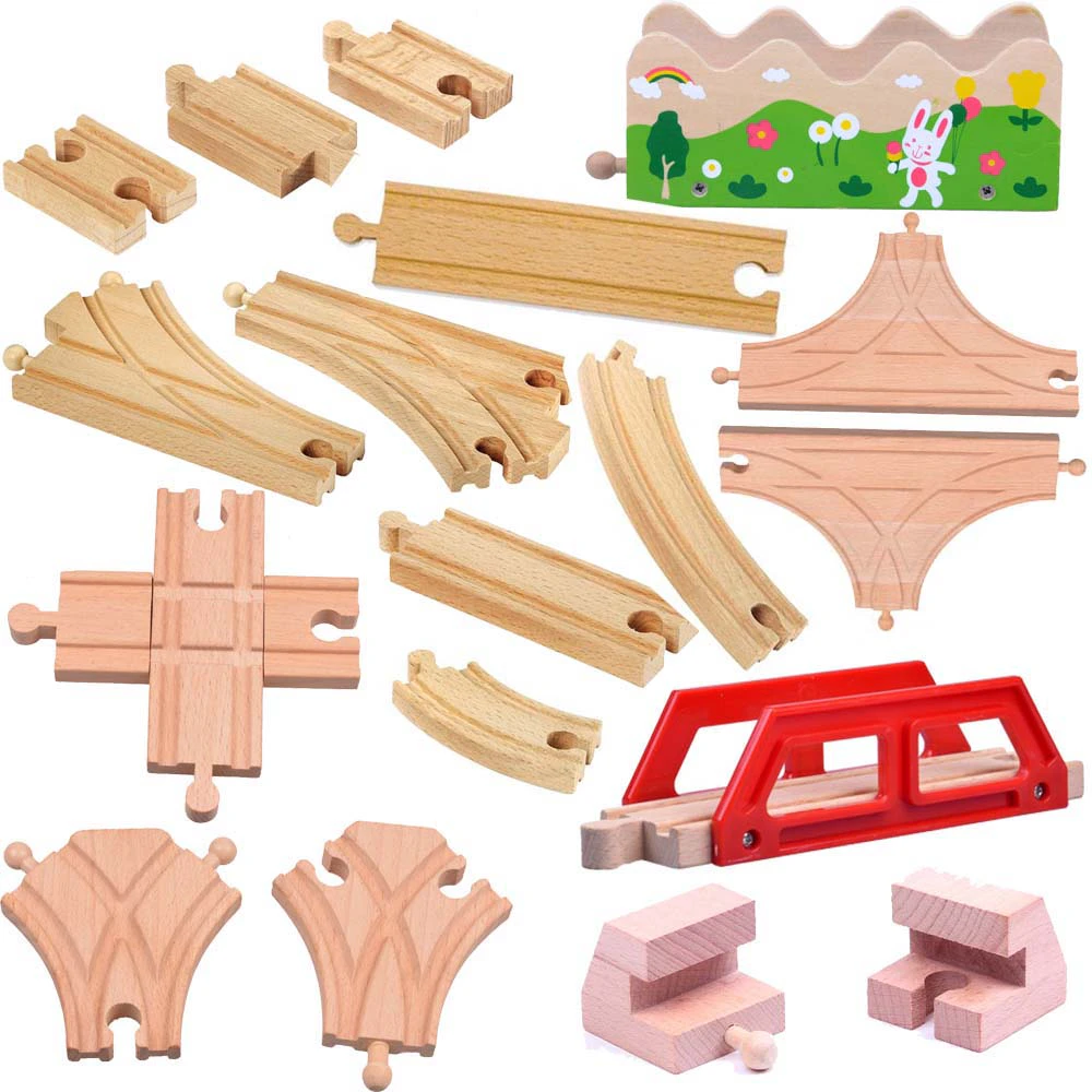17pc Kids Wooden Train Toy Set