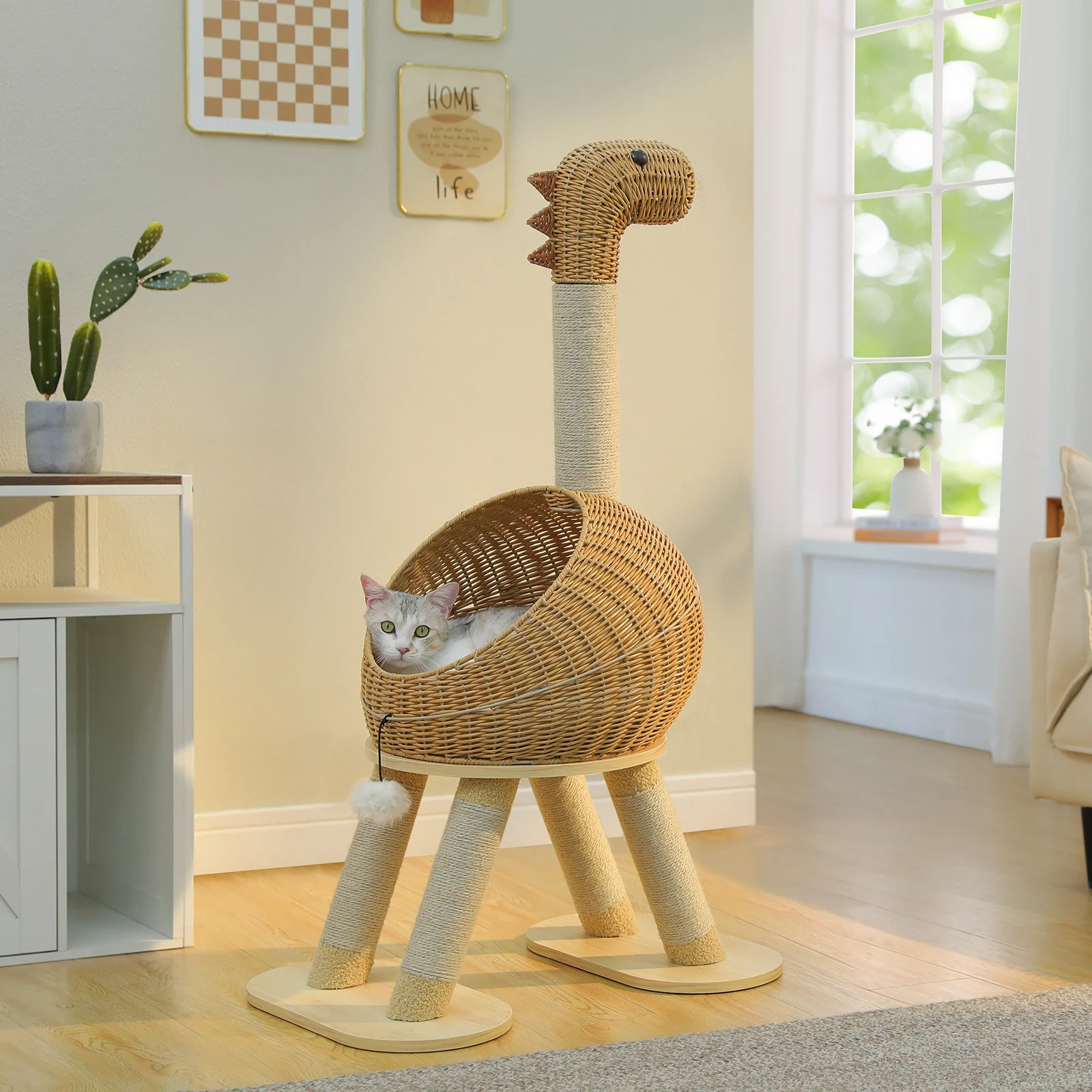 Dinosaur Rattan Cat Tree