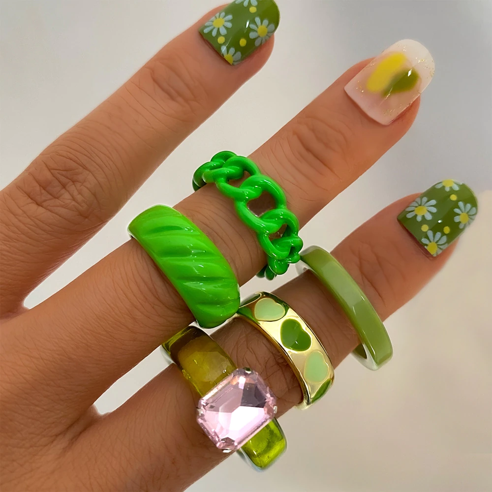 Chunky Green Ring Set