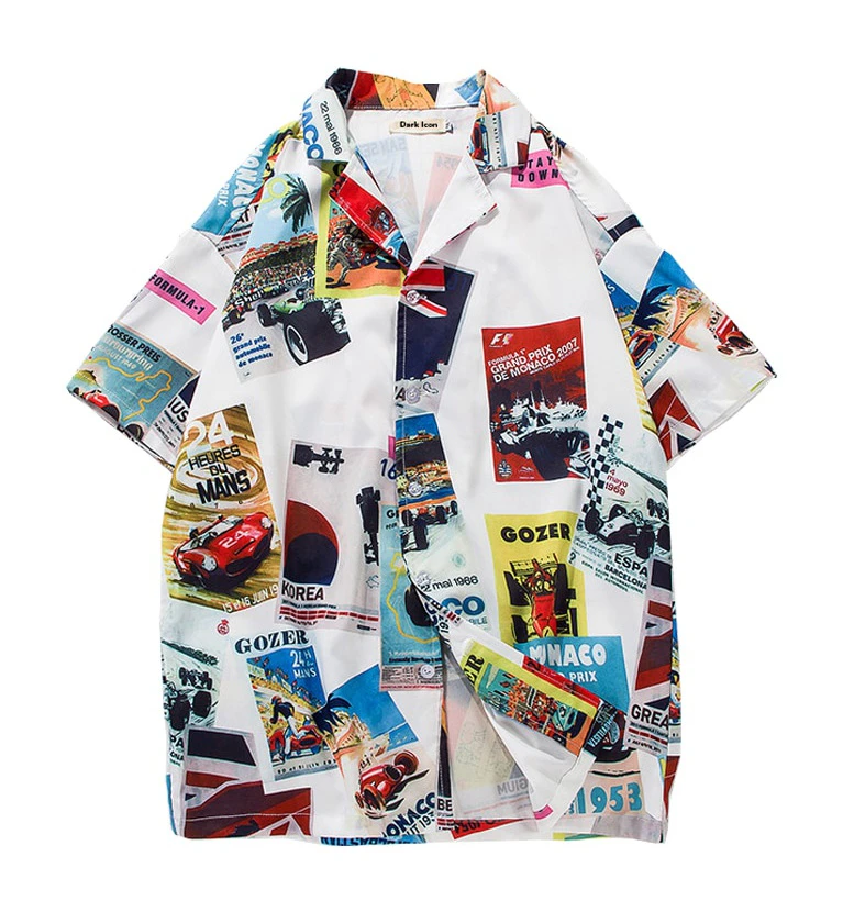 Vintage Racing Print Mens Revere Shirt