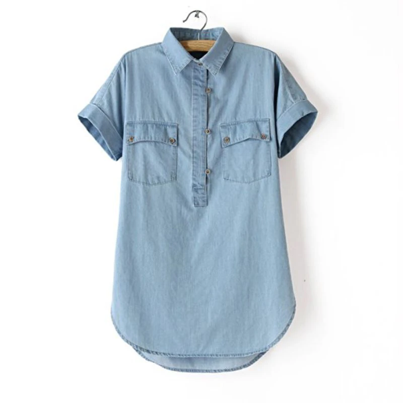 Womens Scoop-bottom Denim Shirt