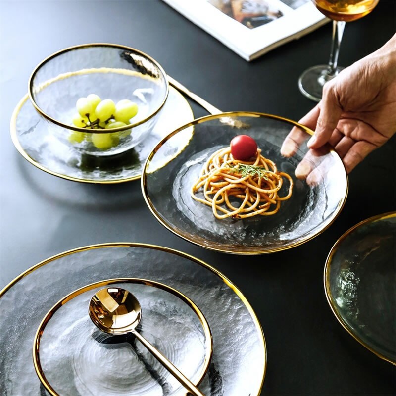 Gold Rim Glass Dinner Plates
