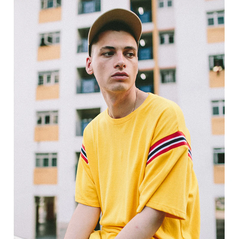 Casual Yellow Stripe Sleeve Tee