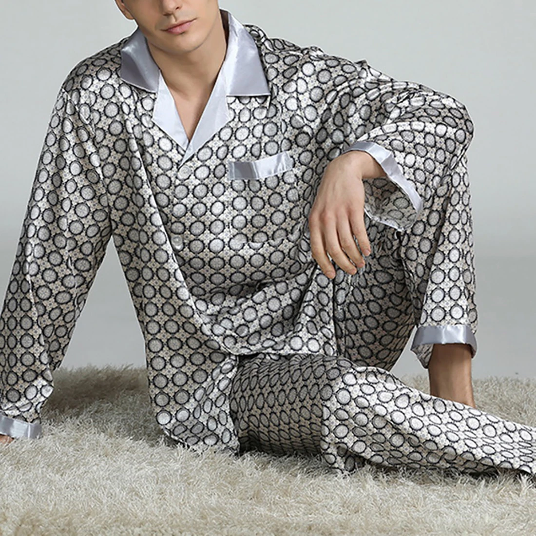 Mens Satin Pyjama Set