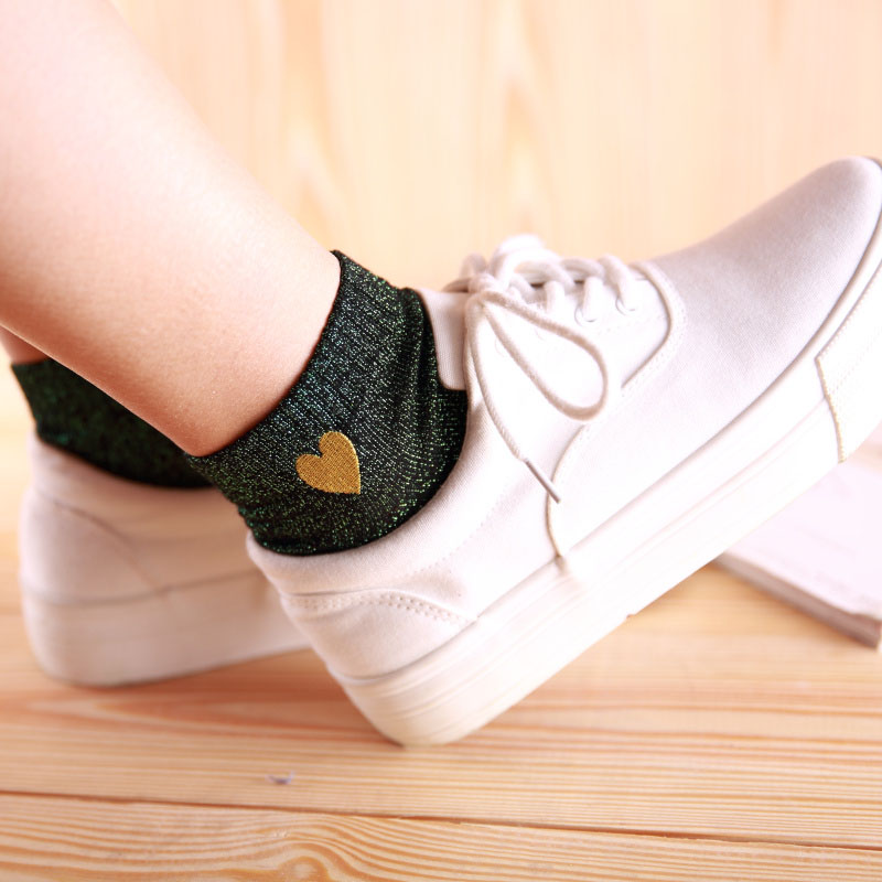 Gold Top Glitter Heart Socks