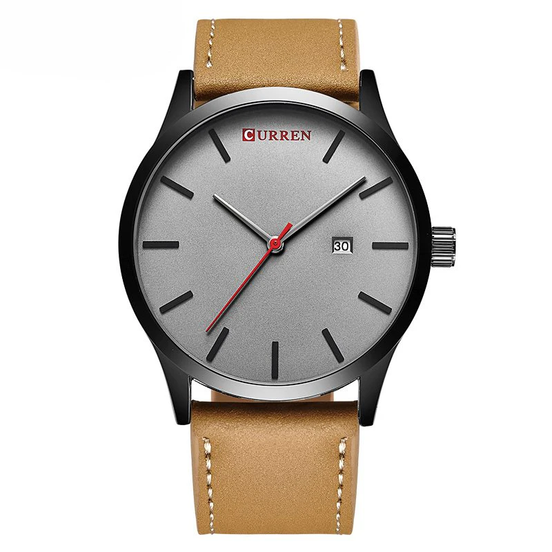 Black & Grey Classic Leather Strap Mens Watch