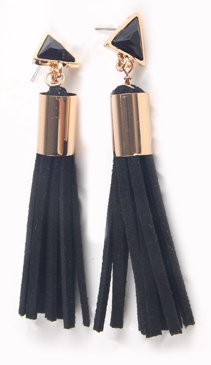 Black and Gold Tassel Drop Earrings