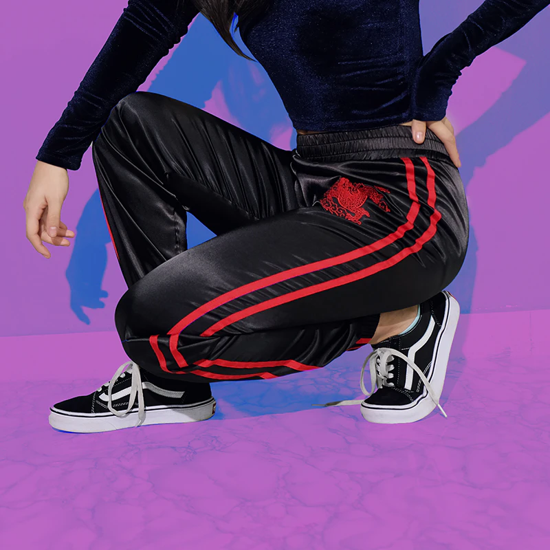 Satin Embroidered Track Pants