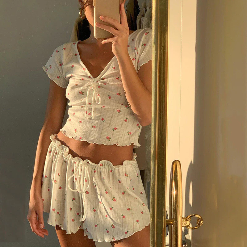 Floral Ruched Pyjama Set