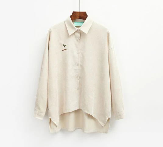 Corduroy Sprout Embroided Womens Long Sleeve