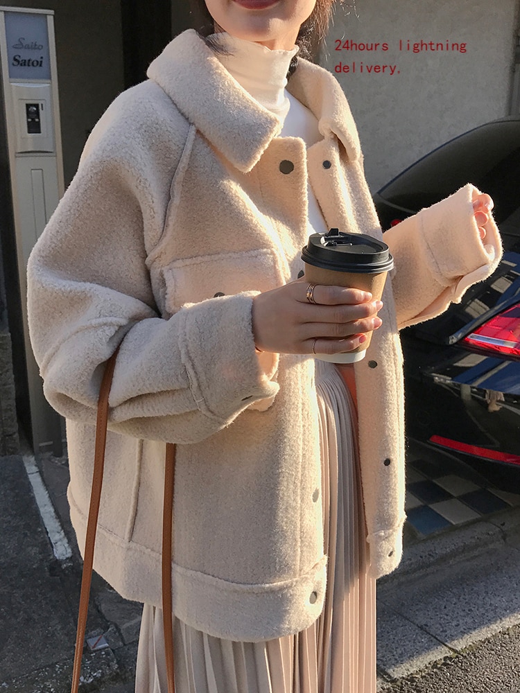 Womens Boxy Faux Sheepskin Coat