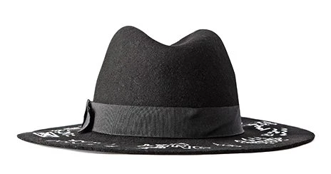 Black Printed Woolen Wide-brimmed Fedora