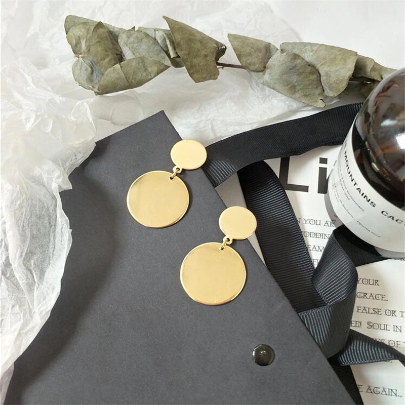 Minimal Gold Disc Drop Earrings