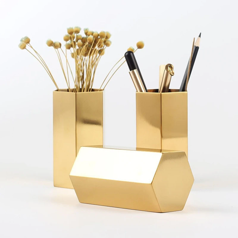 Hex Gold Pencil Holder