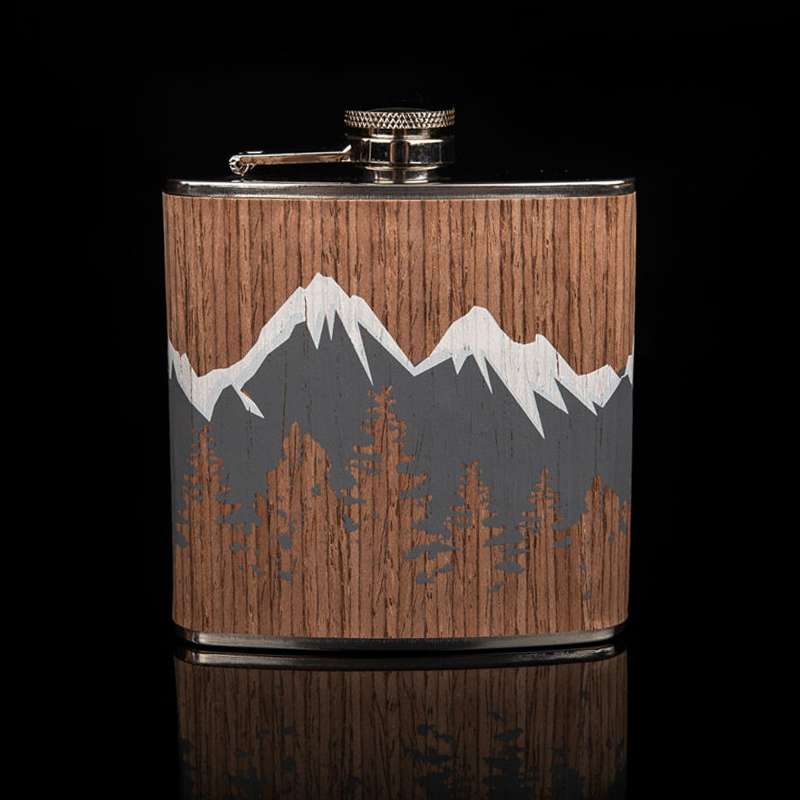 Painted Mountain Wood Wrap Flask