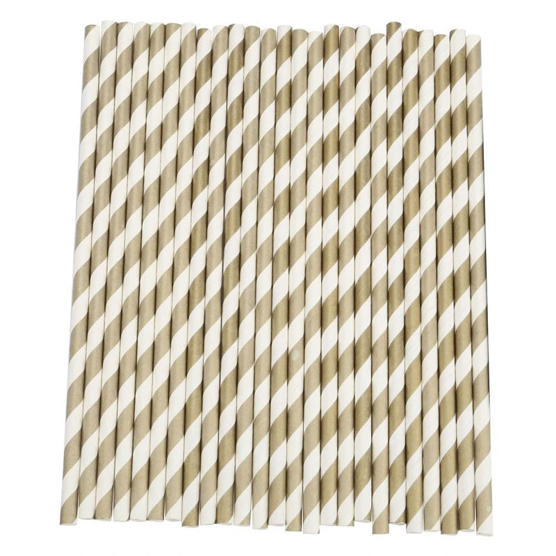 25pc Paper Gold Stripe Straws