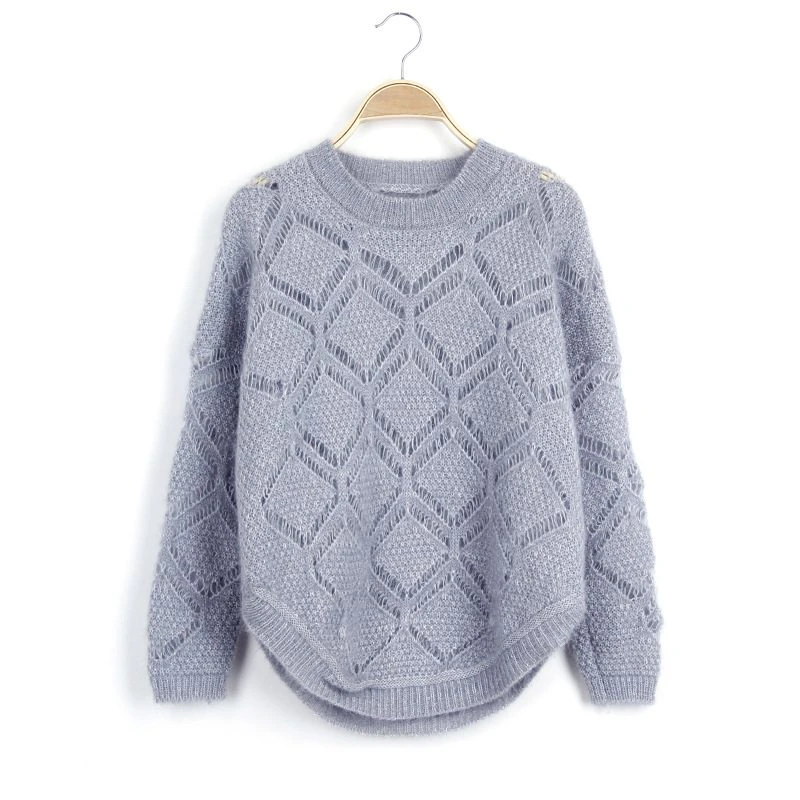 Womens Loose Knit Geometric Pullover