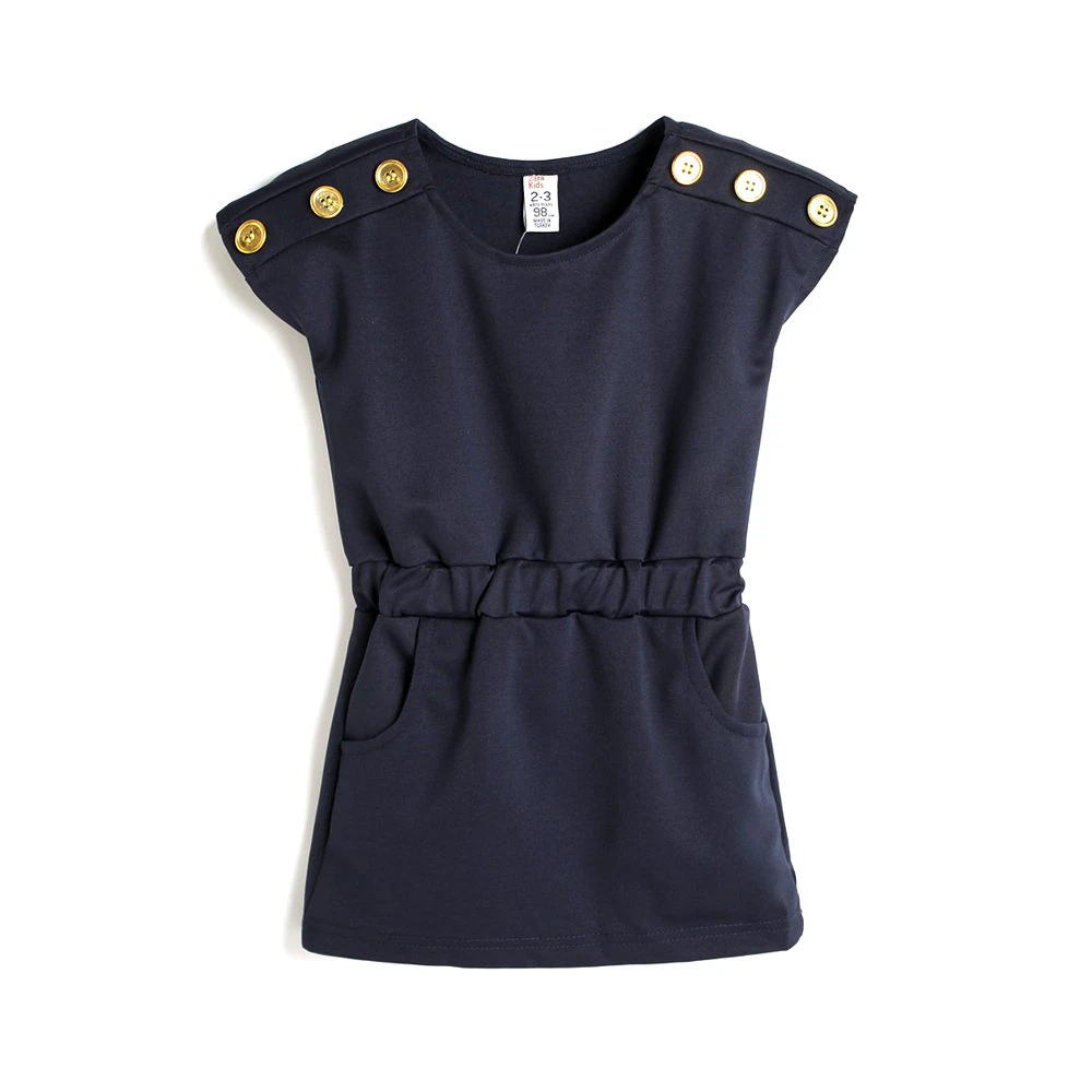 Kids Nave Gold Button Dress