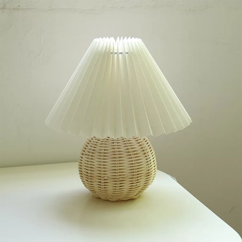 Rattan Pleated Side Table Lamp