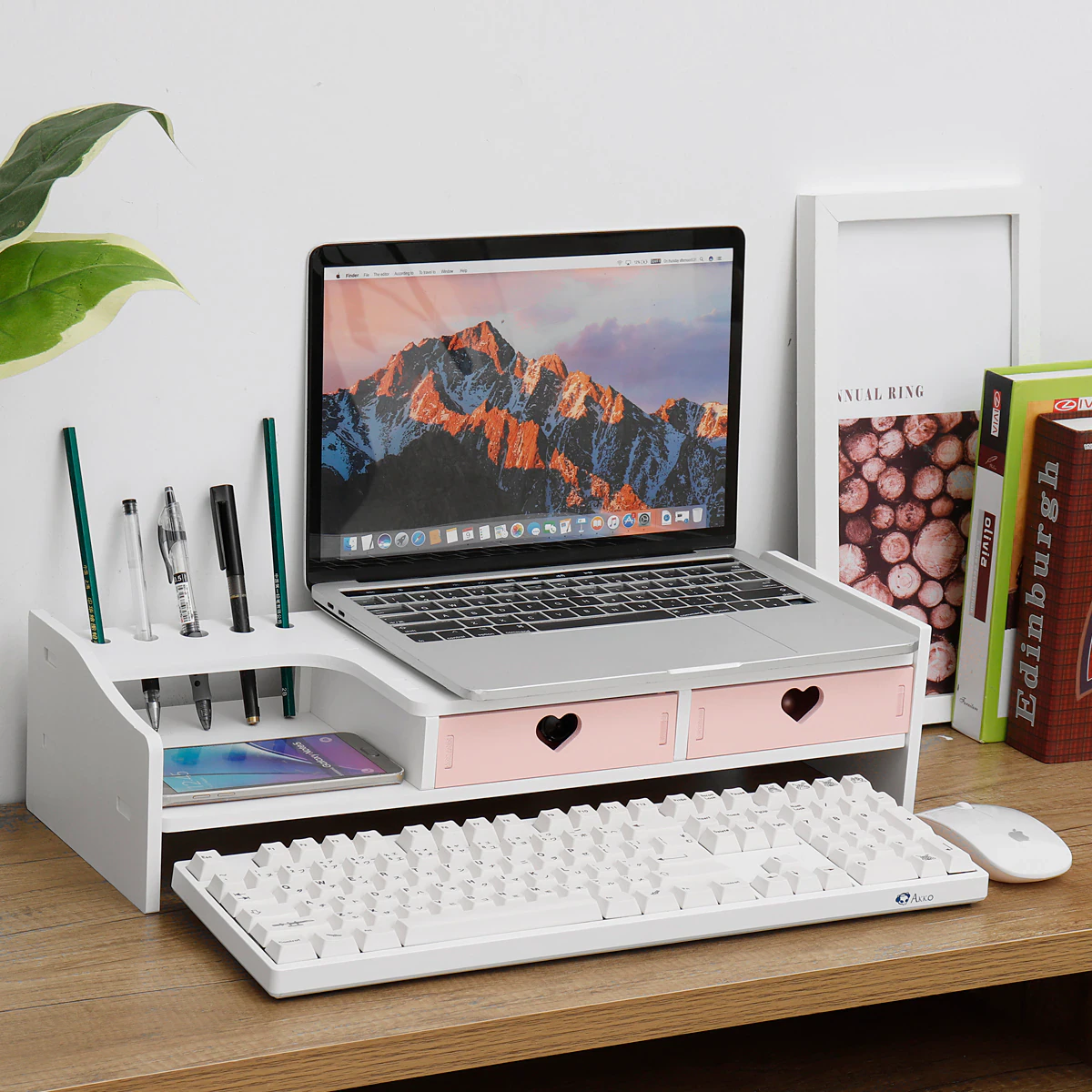 Pink Monitor Stand Organiser