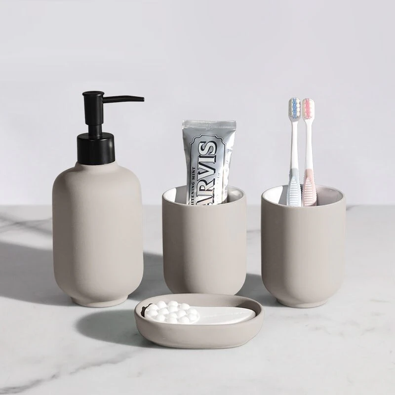 Matte Grey Ceramic Bathroom Set