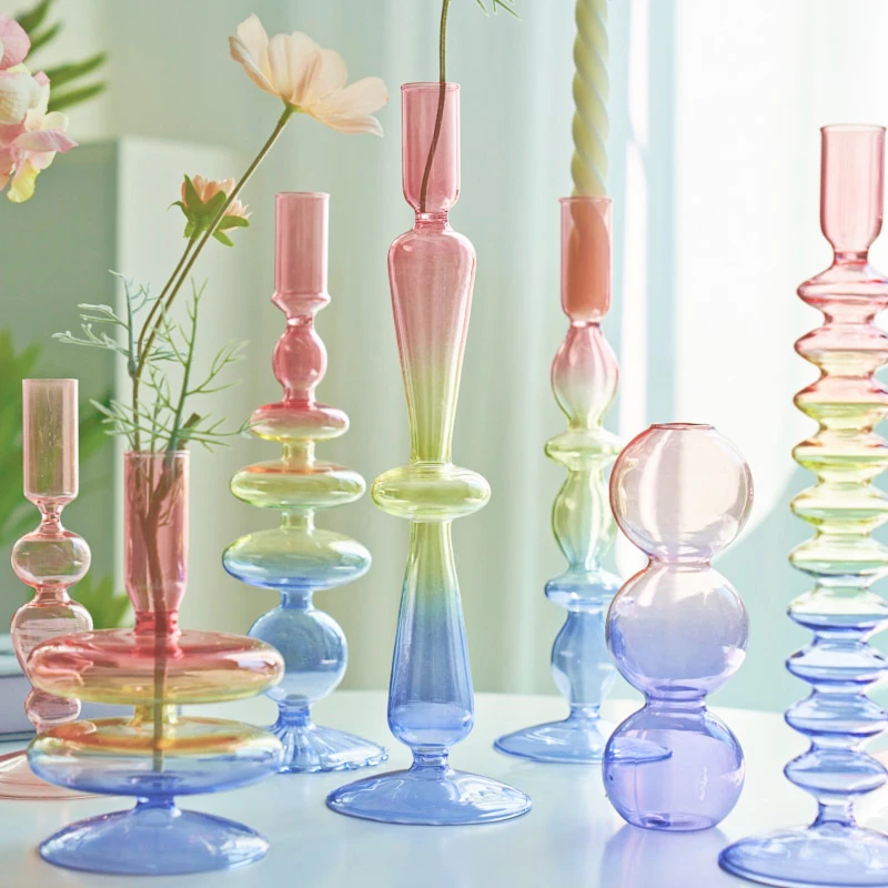 Rainbow Glass Candlestick Holder