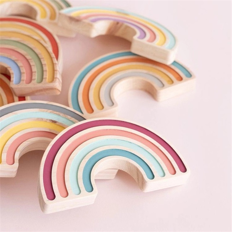 Pastel Wood Painted Kids Rainbow Decor