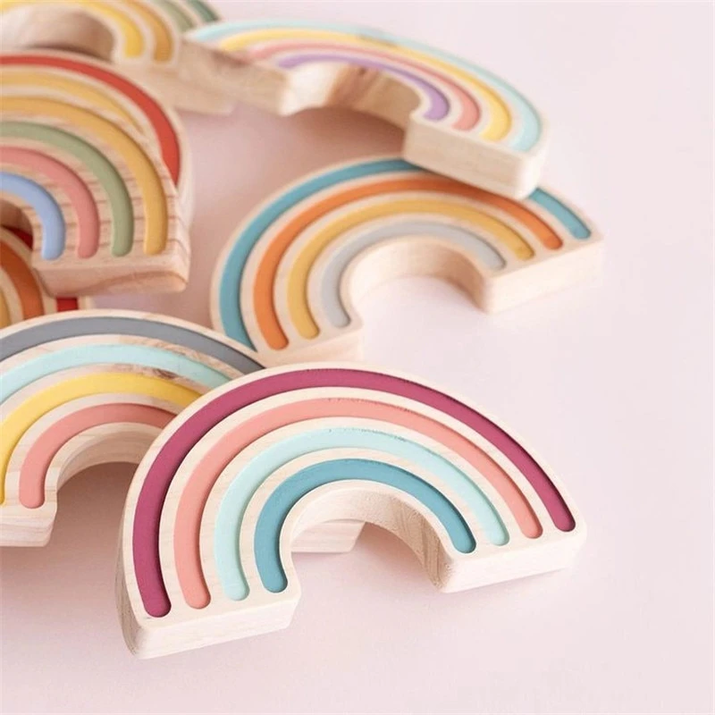 Pastel Wood Painted Kids Rainbow Decor